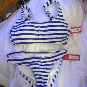 Xhilaration Blue and White Striped Bikini
